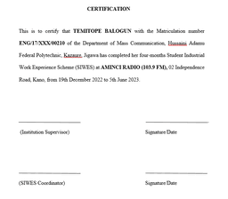 How to Write Certification for SIWES Report (With Example)